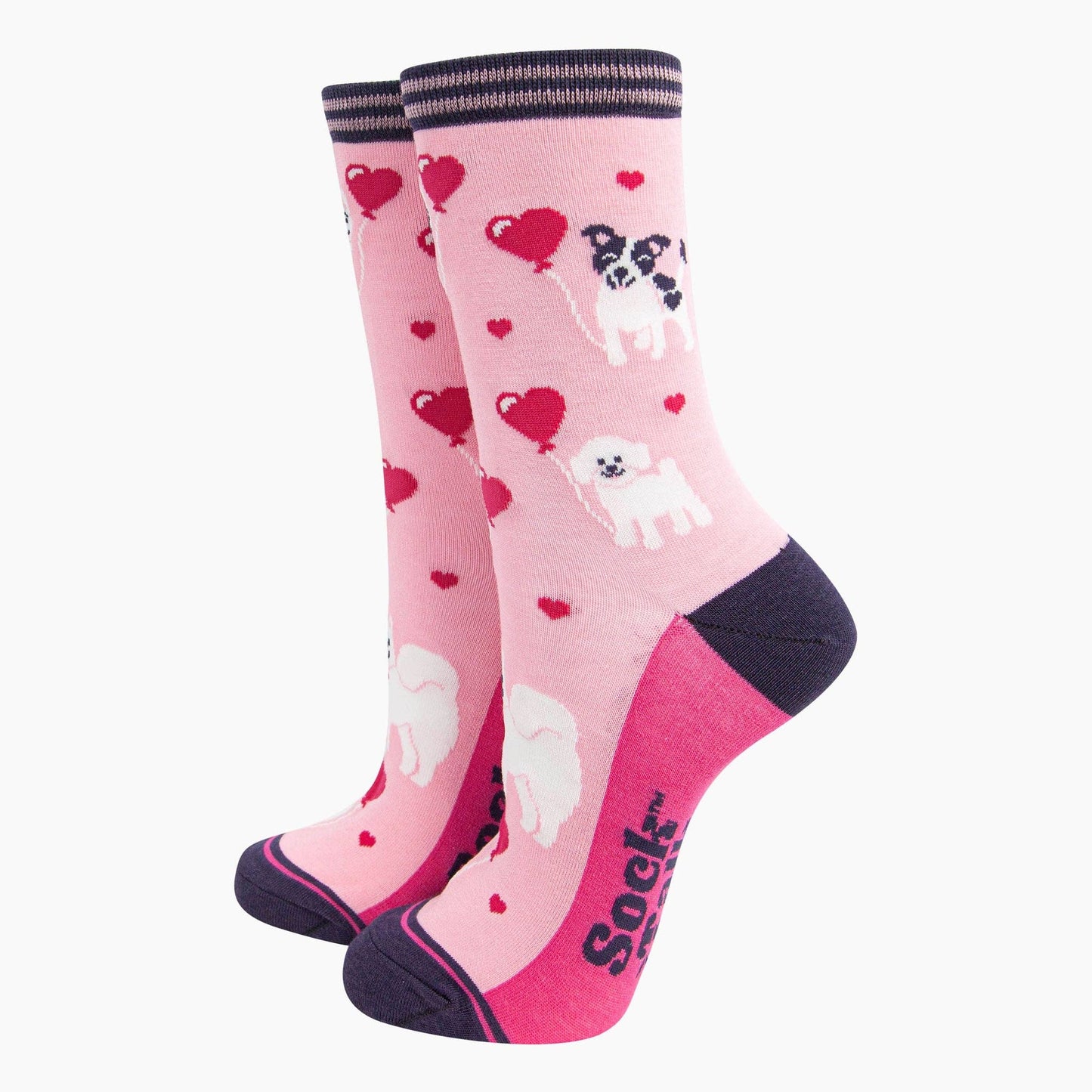Pink, Dogs Love Heart Balloons - Women's Bamboo Socks
