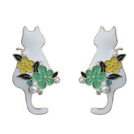 Women's Cat & Flowers Earrings