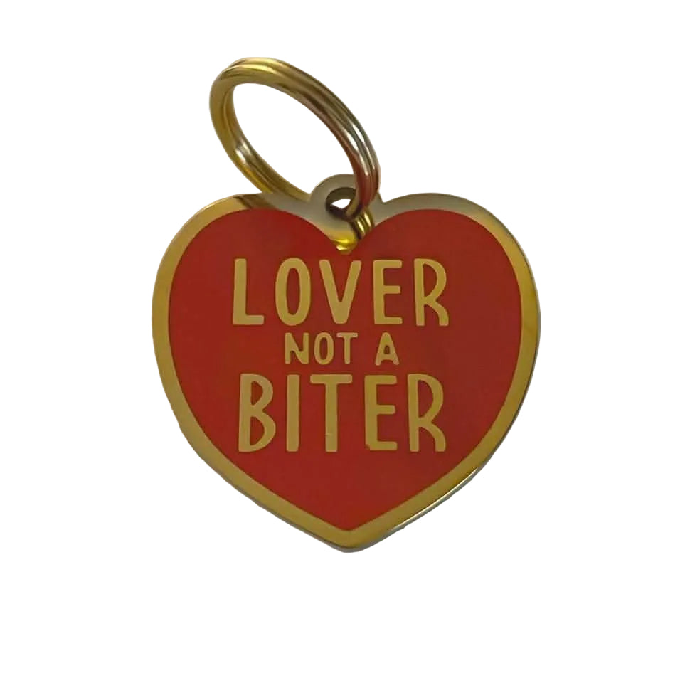 Lover Not a Biter Heart ID Tag