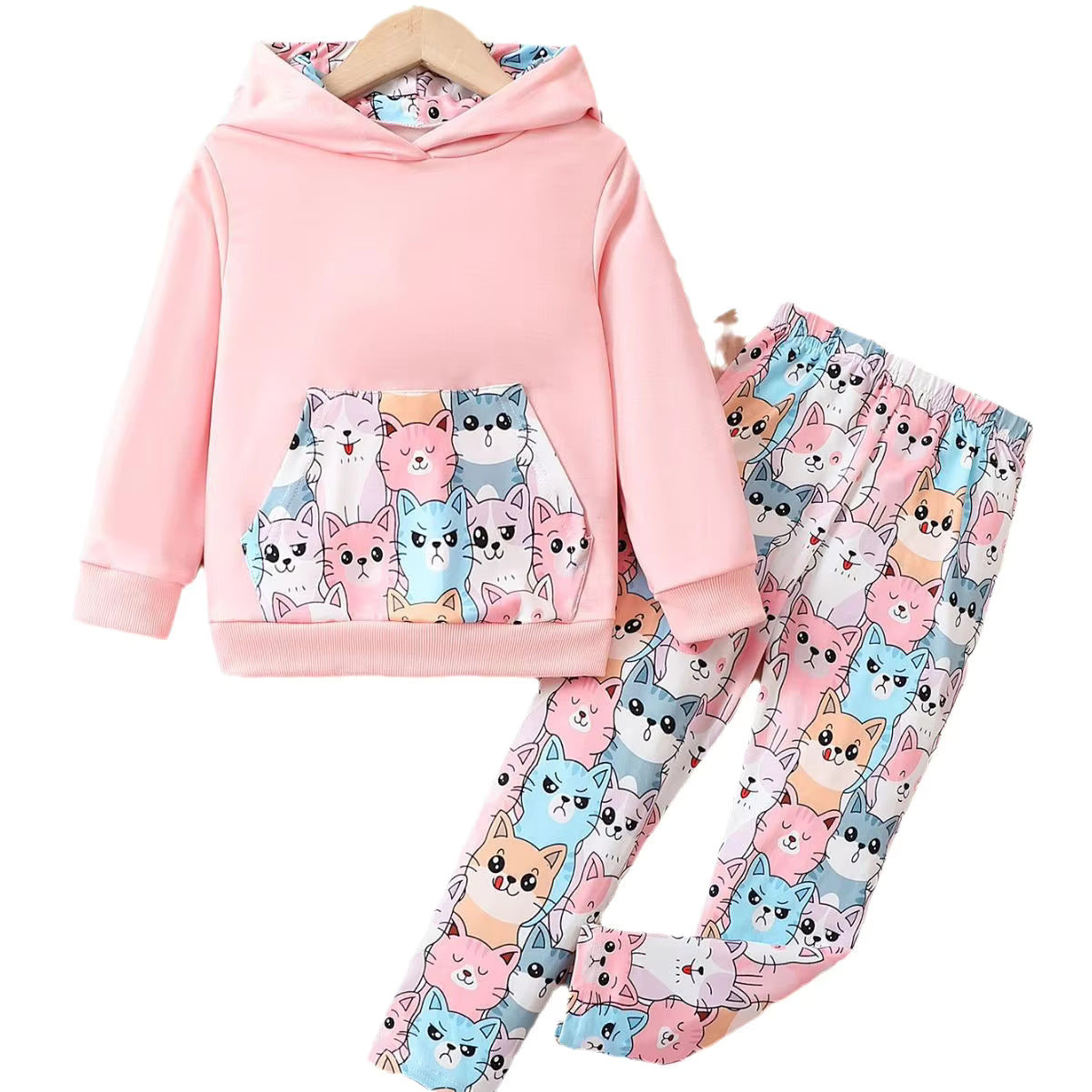 Girls' Cartoon Cat Clothing Set