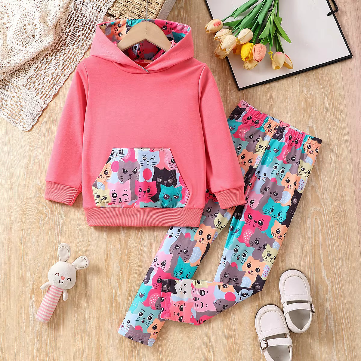 Girls' Cartoon Cat Clothing Set