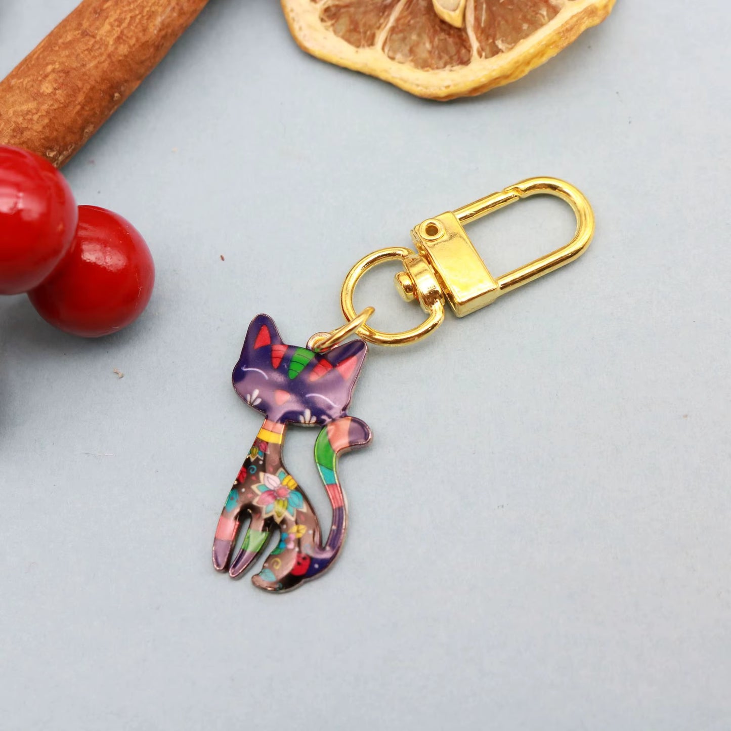 Colourful Cat Carabiner Keychain