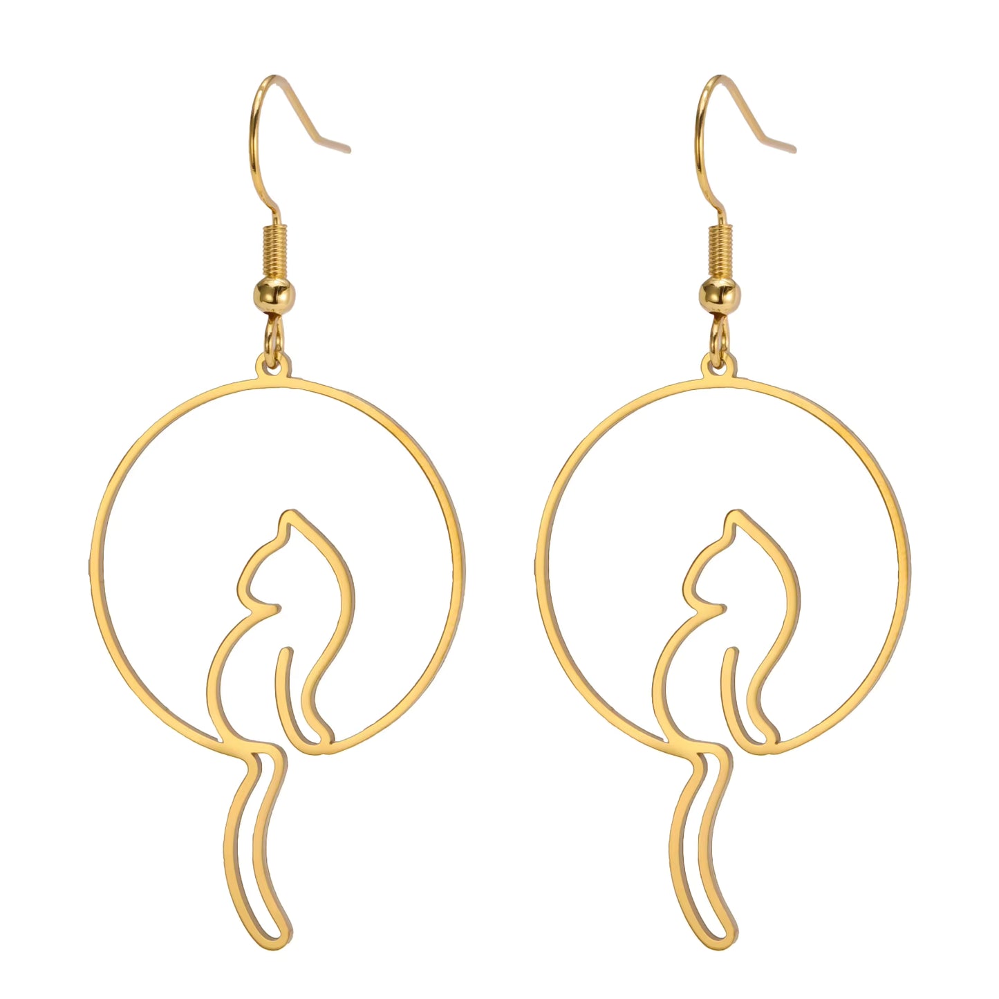 Cat Pendant Drop Earrings
