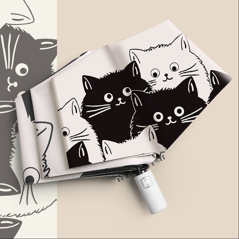 Cat Themed Travel Umbrella - Automatic Opening