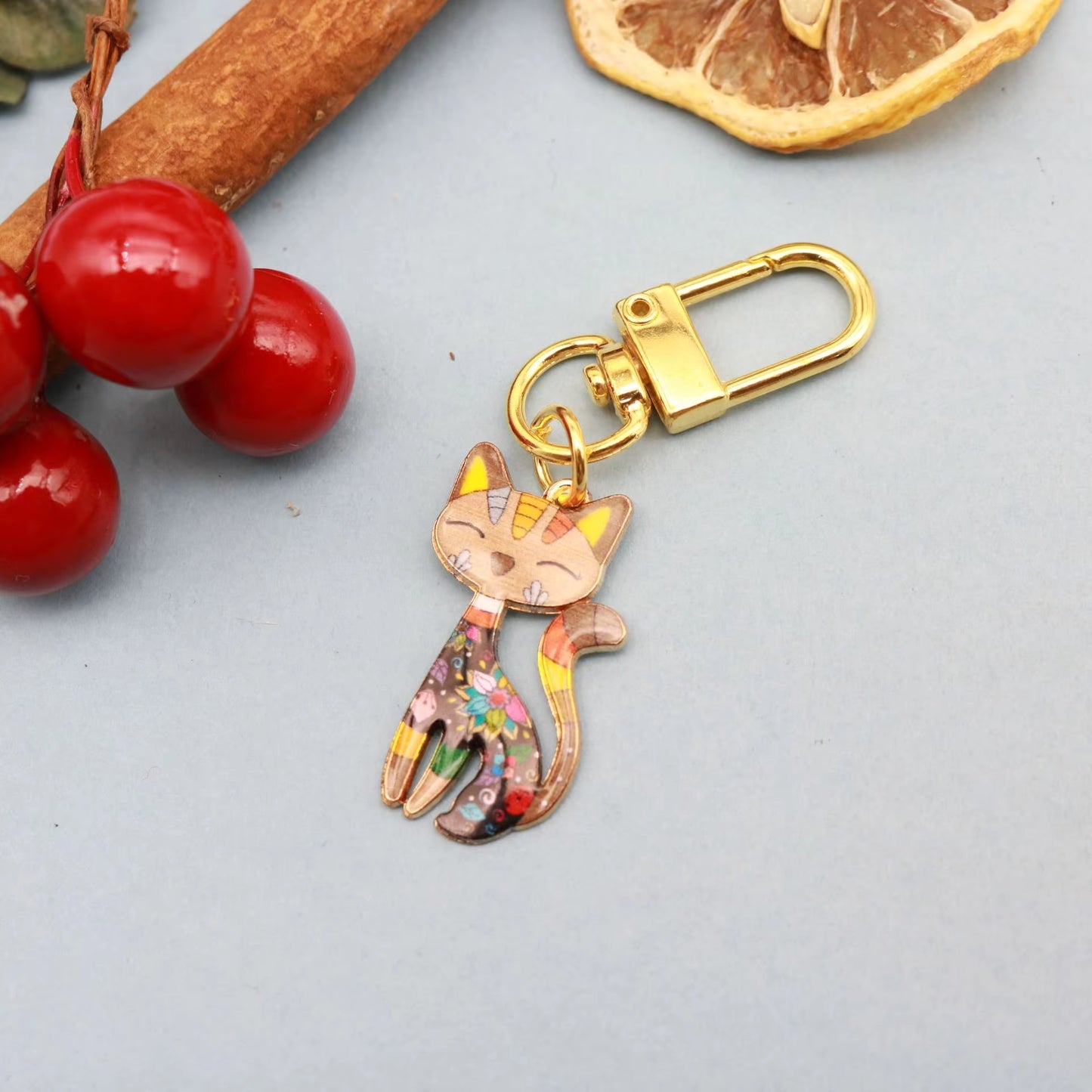 Colourful Cat Carabiner Keychain