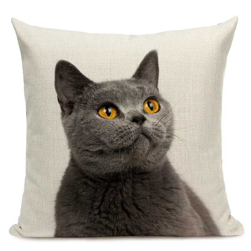 Cat Print Linen Cushion Cover