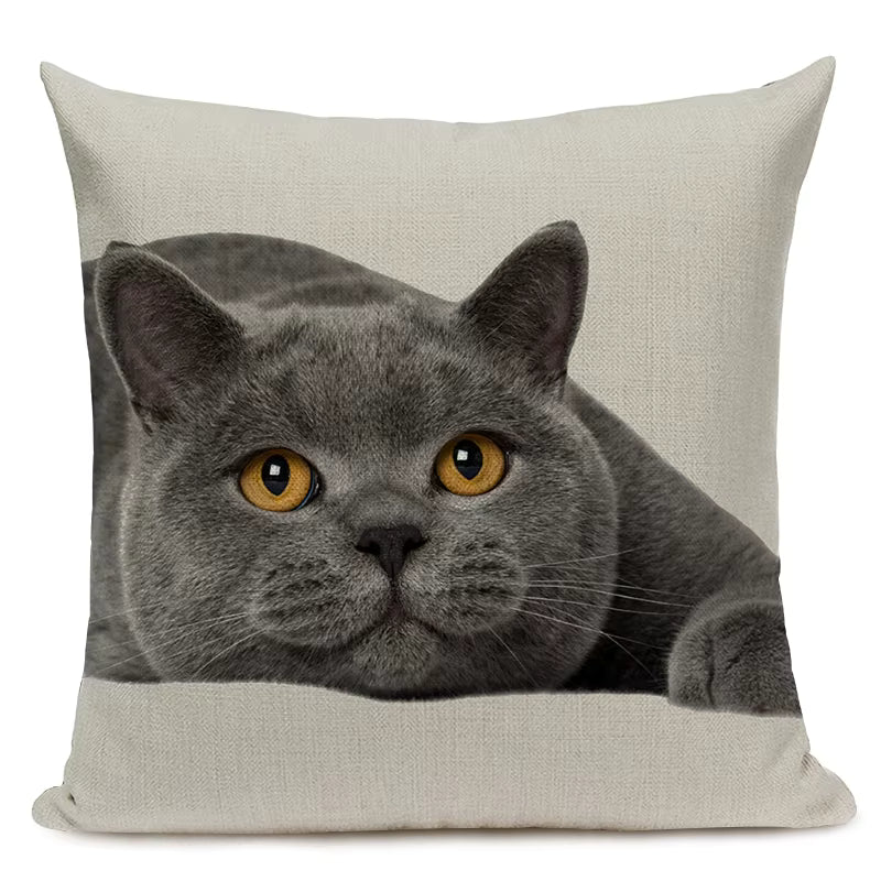 Cat Print Linen Cushion Cover