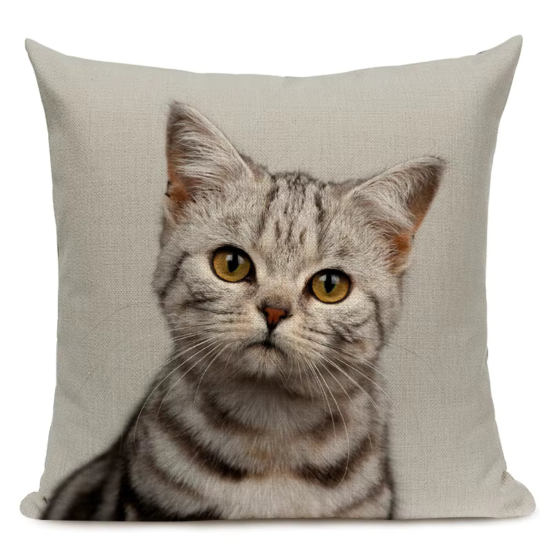 Cat Print Linen Cushion Cover