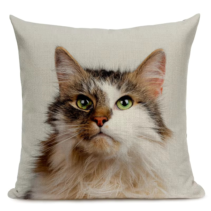 Cat Print Linen Cushion Cover