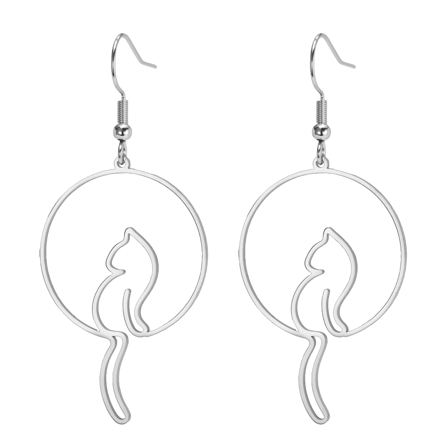 Cat Pendant Drop Earrings
