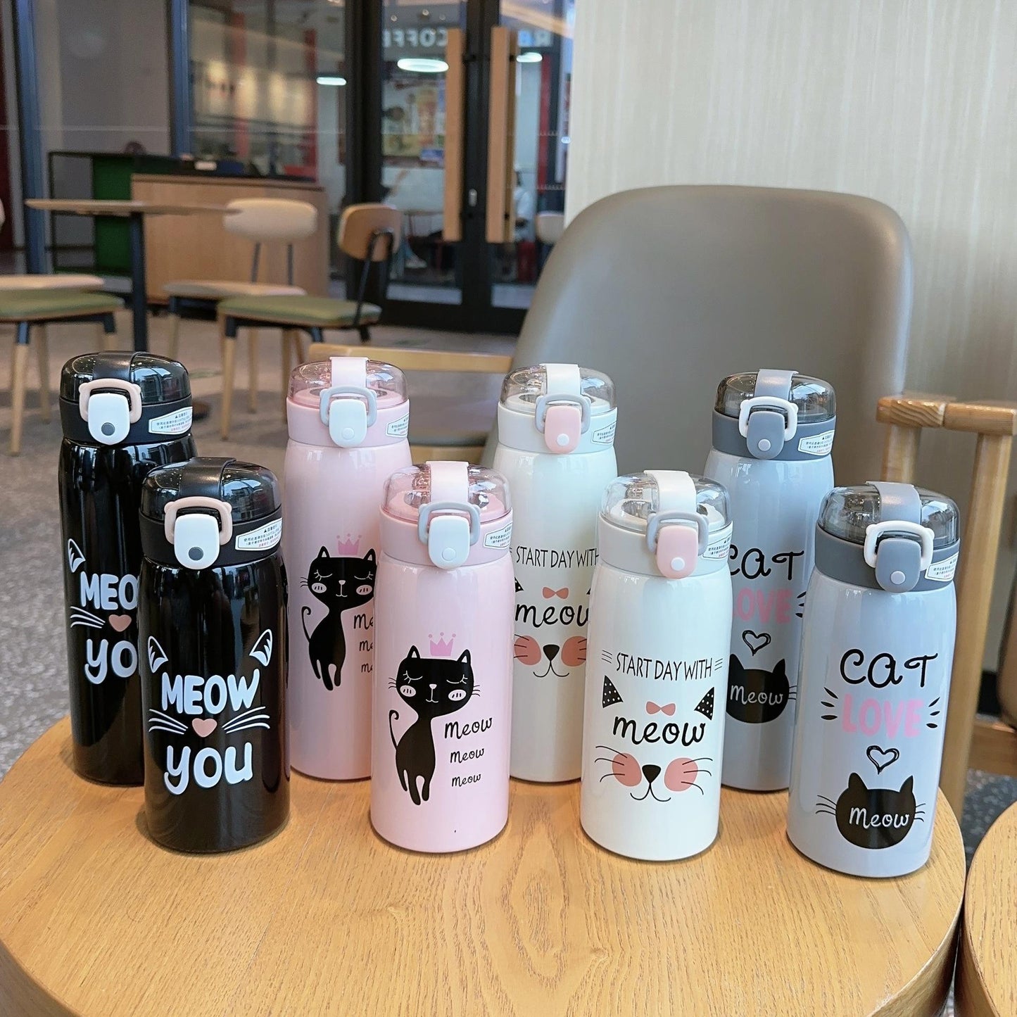 Cat-Themed Stainless Steel Water Bottle (hot and cold)