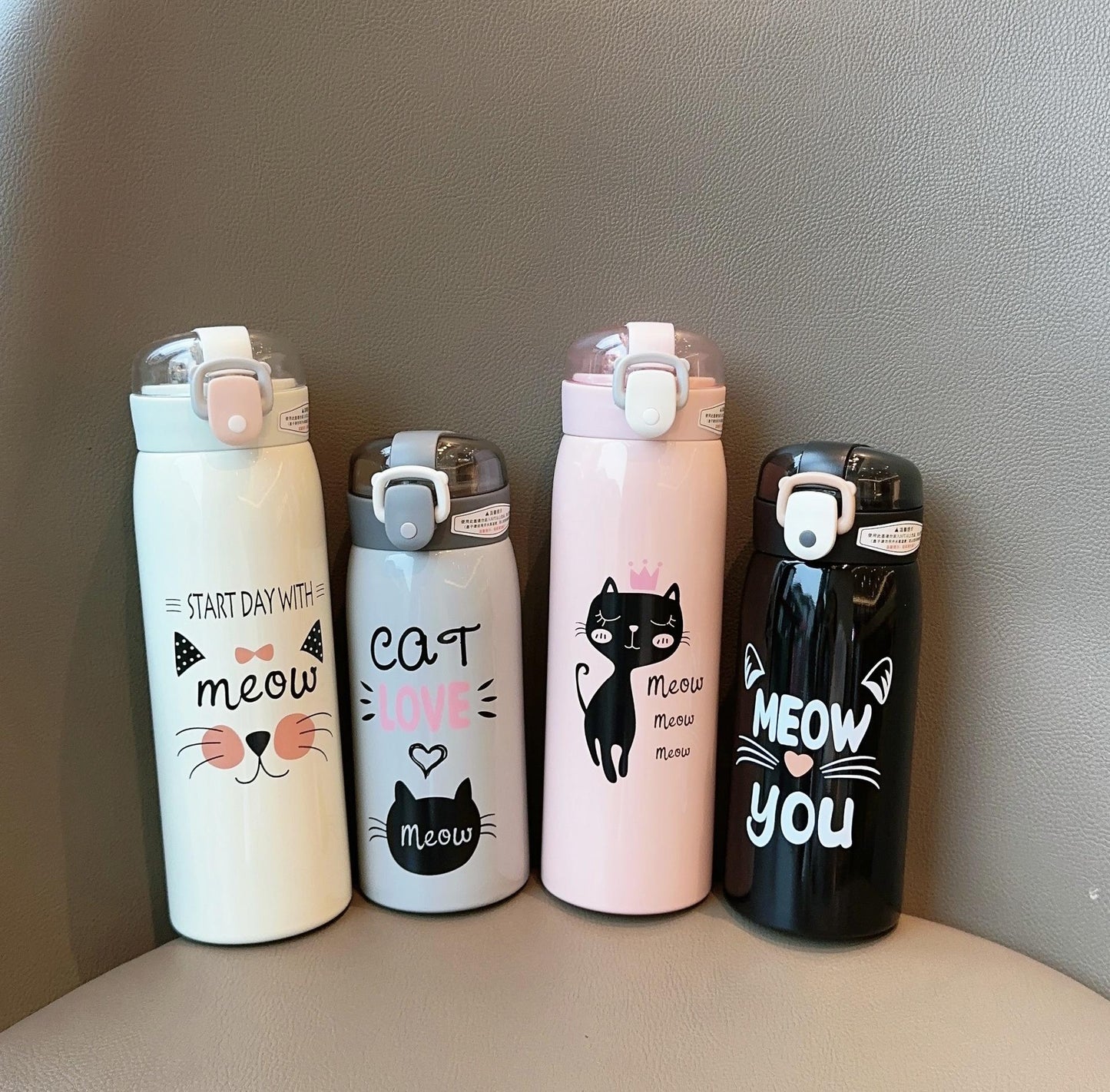Cat-Themed Stainless Steel Water Bottle (hot and cold)
