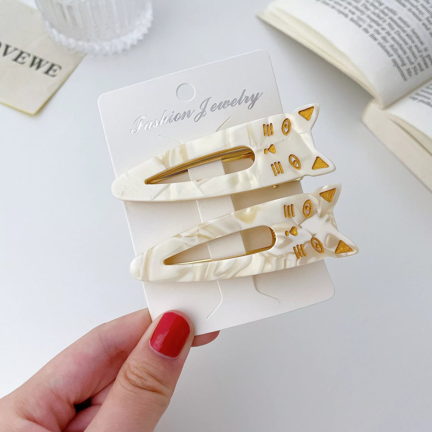 Cat Face Acetate Hair Clips - 2 Pack Set