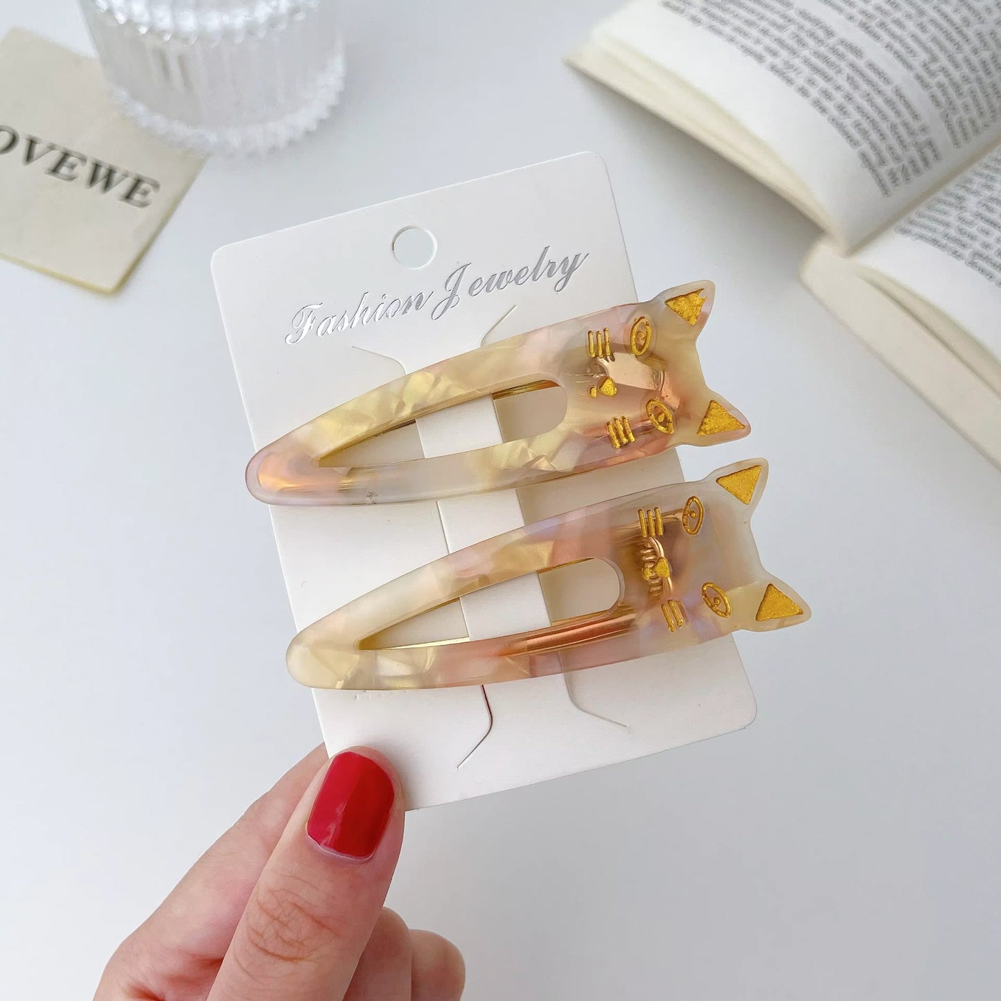 Cat Face Acetate Hair Clips - 2 Pack Set