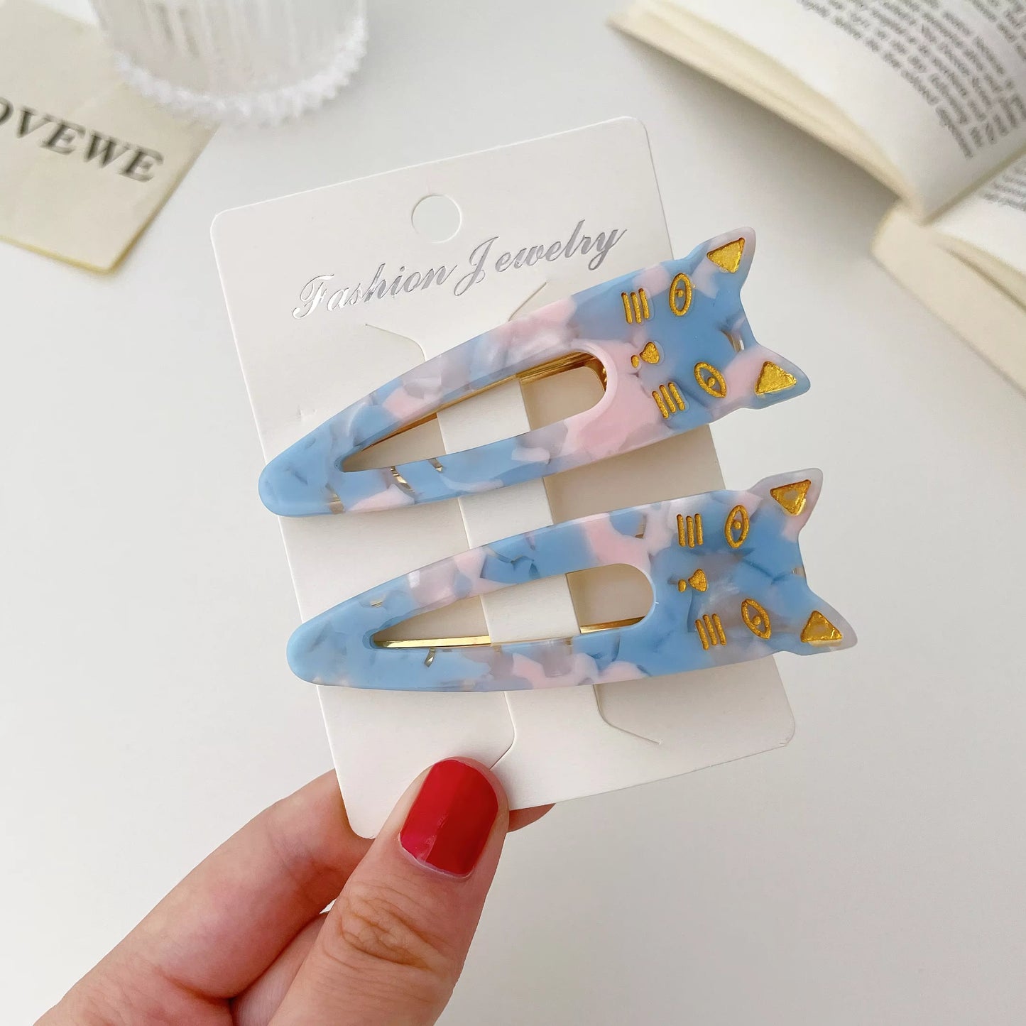 Cat Face Acetate Hair Clips - 2 Pack Set