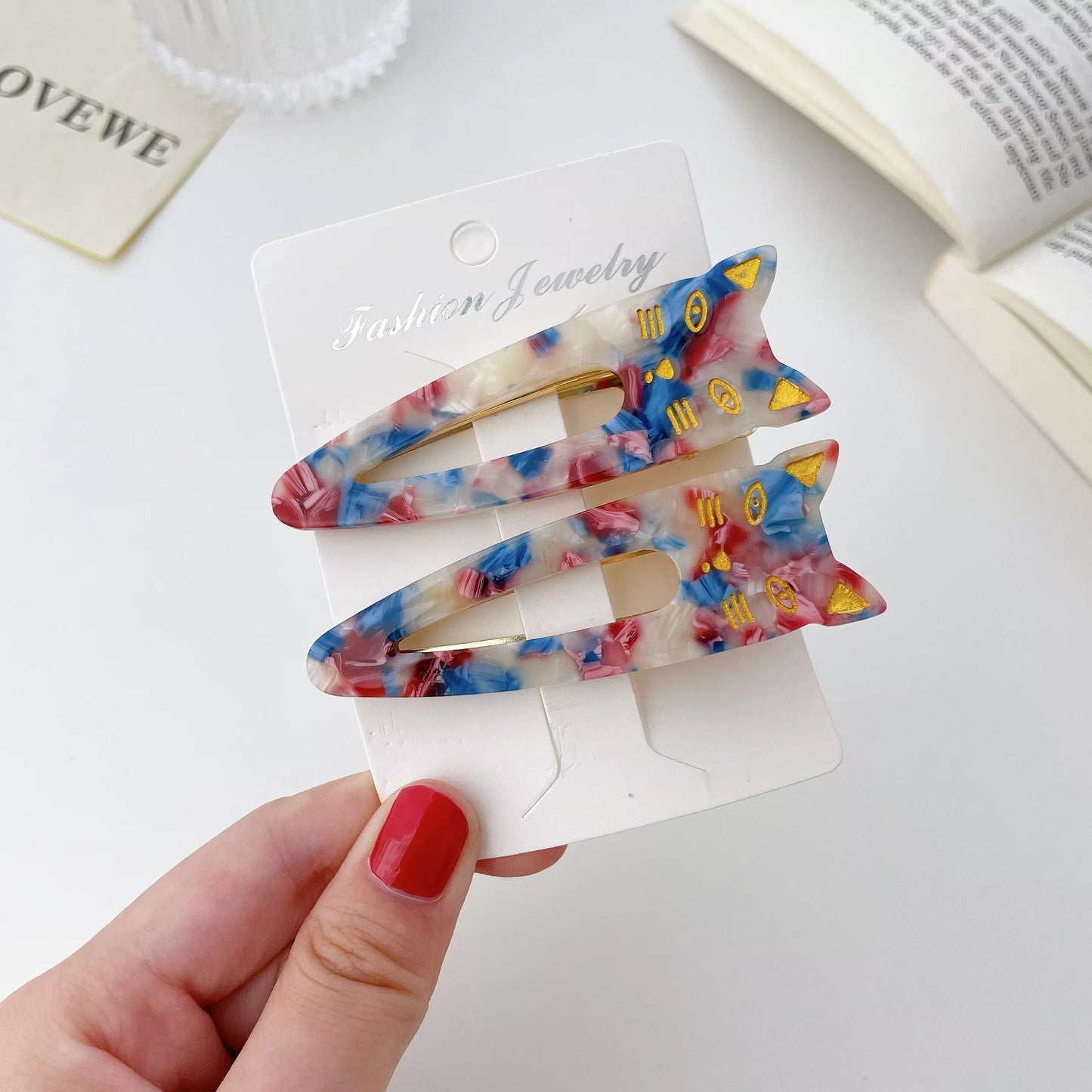 Cat Face Acetate Hair Clips - 2 Pack Set