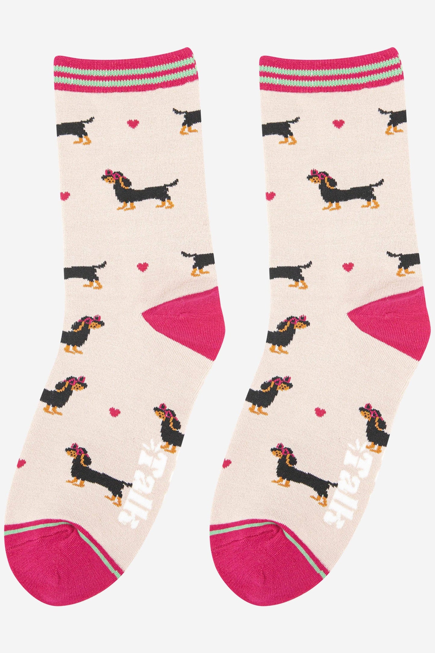 Sausage Dog Love Heart Glasses - Women's Bamboo Socks