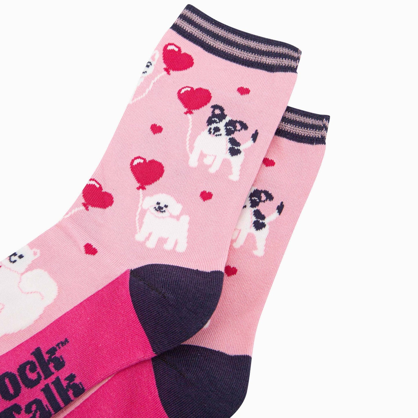 Pink, Dogs Love Heart Balloons - Women's Bamboo Socks