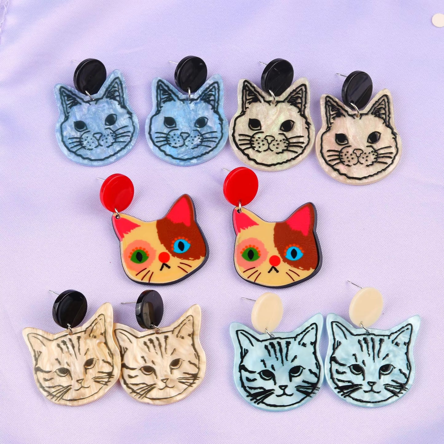 Cartoon Cat Acrylic Stud Earrings