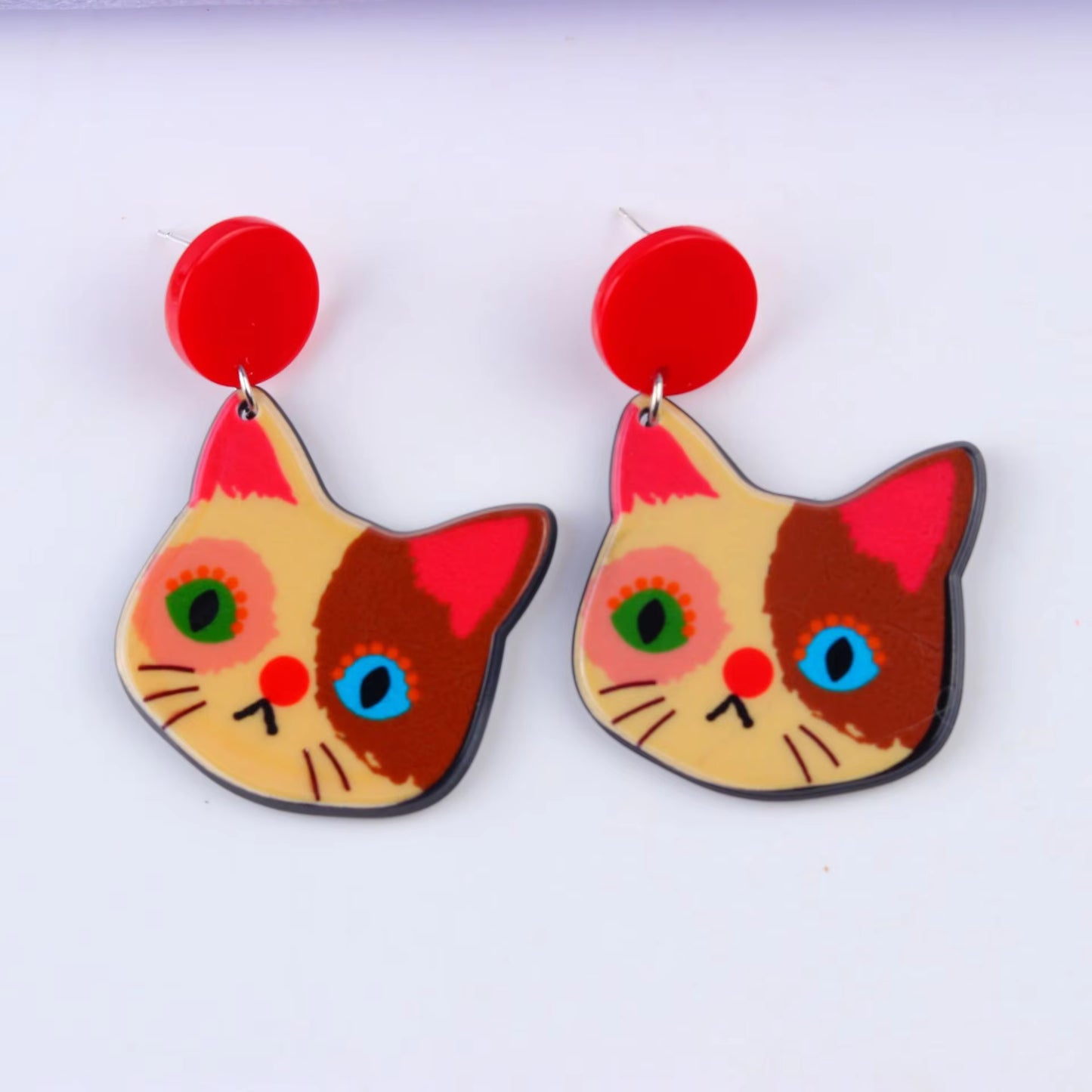 Cartoon Cat Acrylic Stud Earrings