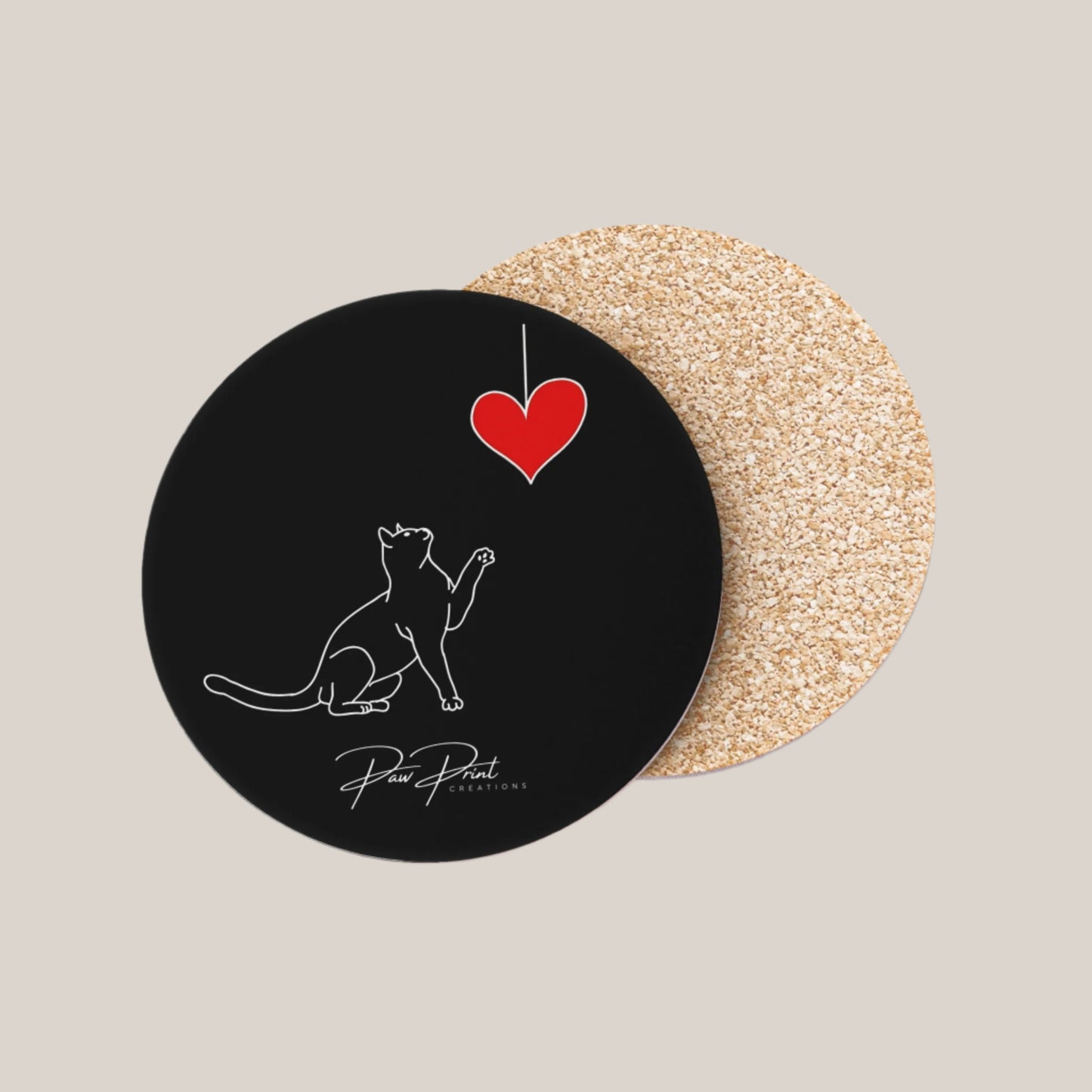 Black Cat Playful Heart - Coasters