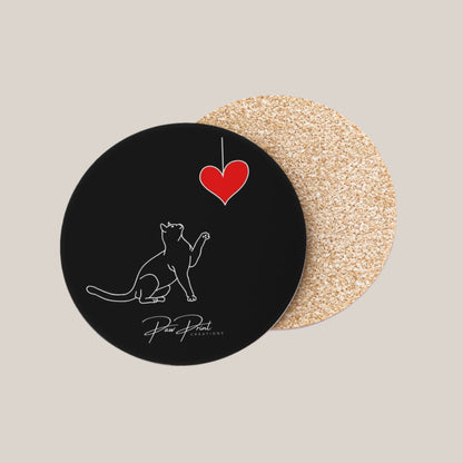 Black Cat Playful Heart - Coasters