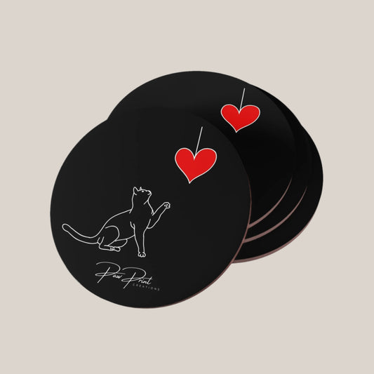 Black Cat Playful Heart - Coasters