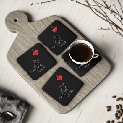 Black Cat Playful Heart - Coasters
