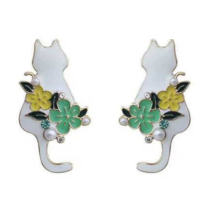 Women's Cat & Flowers Earrings
