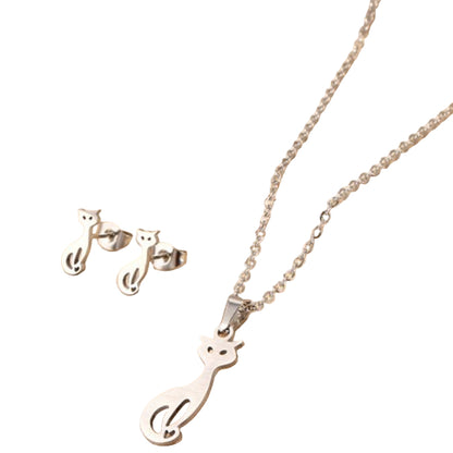 Cat Silhouette Necklace & Earrings Set