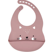 Pink Cat Face Silicone Baby Bib with Catcher