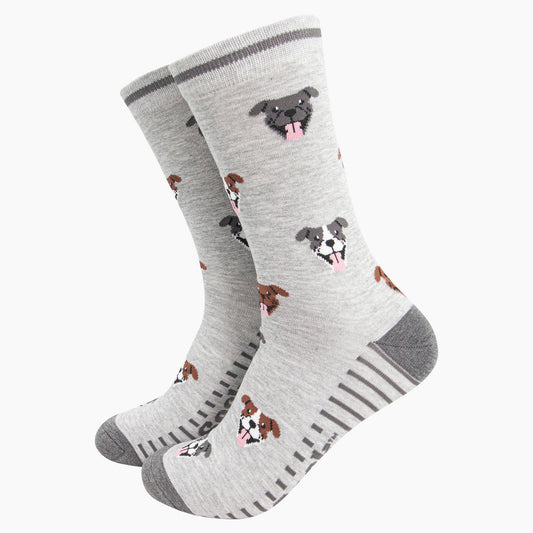 Grey, Staffy Bull Terrier - Men's Bamboo Socks