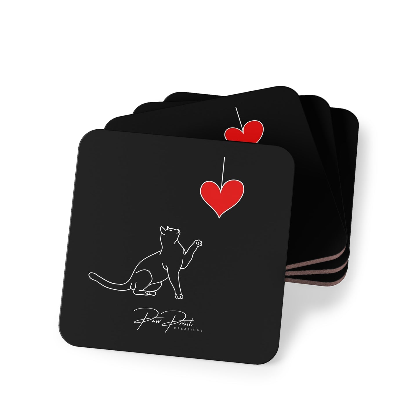 Black Cat Playful Heart - Coasters