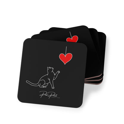 Black Cat Playful Heart - Coasters