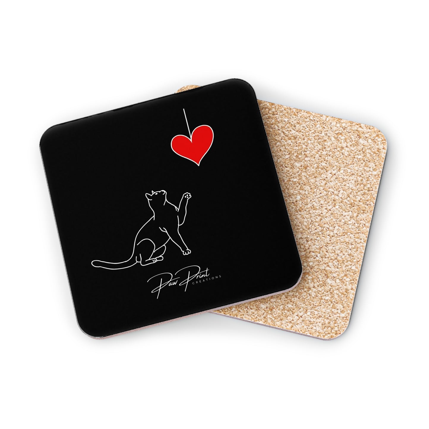 Black Cat Playful Heart - Coasters