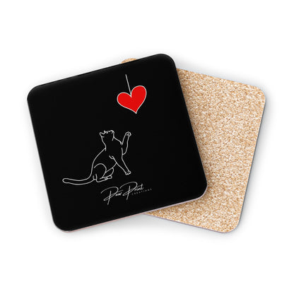 Black Cat Playful Heart - Coasters