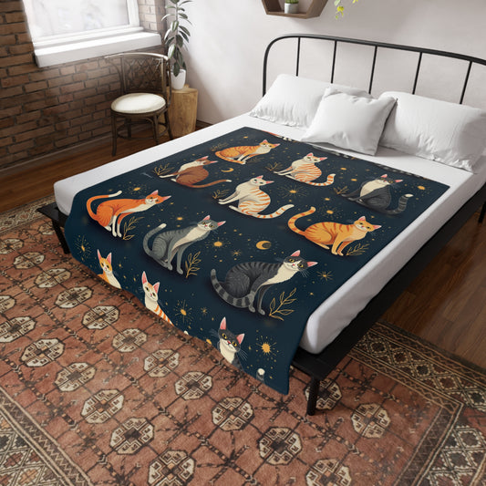 Celestial Cats I Cozy Cat Fleece Blanket