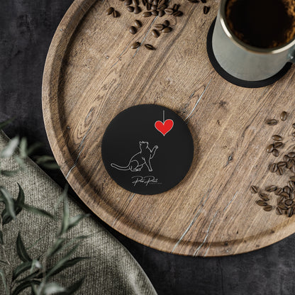 Black Cat Playful Heart - Coasters
