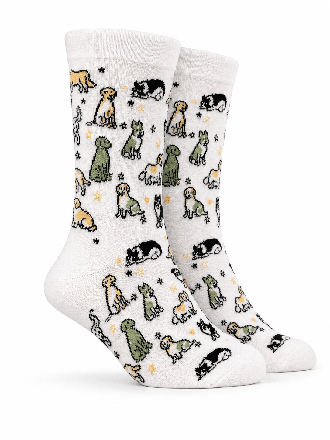 White socks with dog pattern on a white background