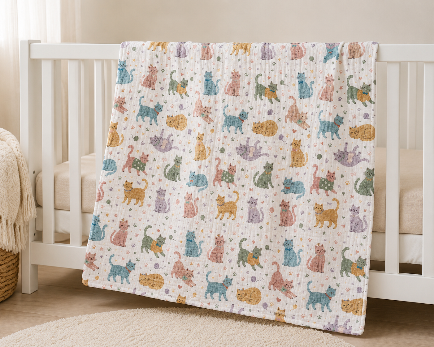 Baby Organic Cotton Cat Print Muslin Blanket