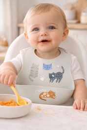 Four Cats Silicone Baby Bib with Catcher
