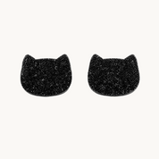 Black Glitter Cat Face Stud Earrings