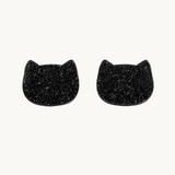 Black Glitter Cat Face Stud Earrings