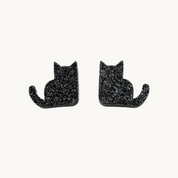 Black Glitter Sitting Cat Stud Earrings