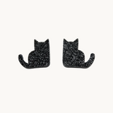 Black Glitter Sitting Cat Stud Earrings