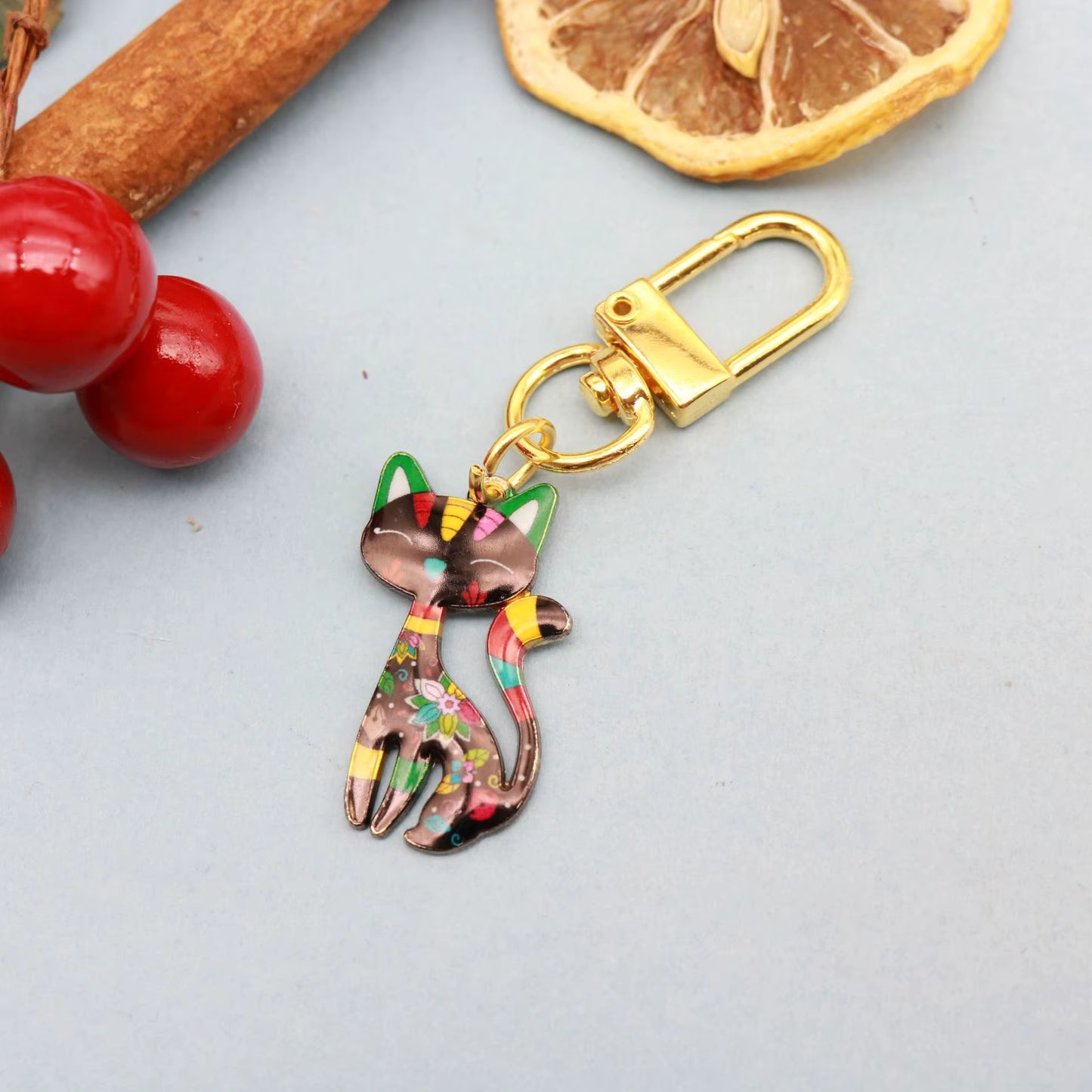 Colourful Cat Carabiner Keychain