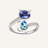Sterling Silver Blue Crystal Cat Adjustable Ring