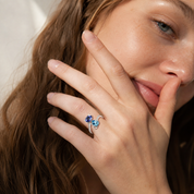 Sterling Silver Blue Crystal Cat Adjustable Ring