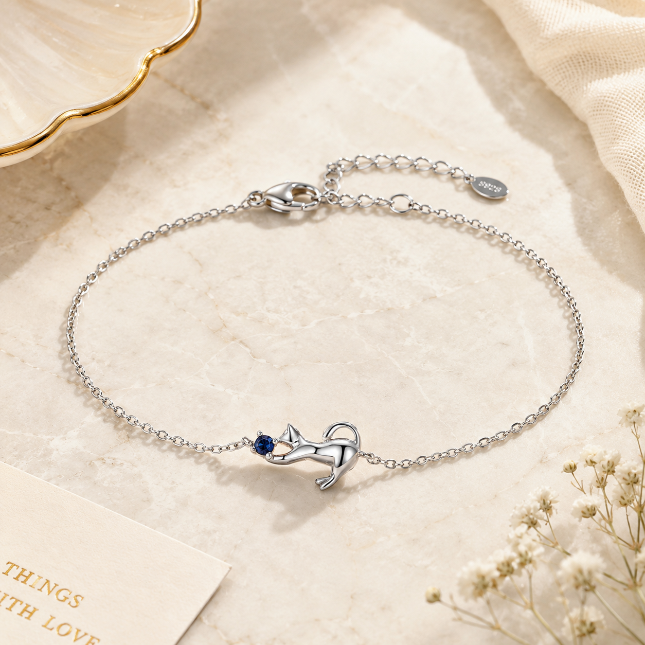 Sterling Silver Blue Zircon Cat Bracelet