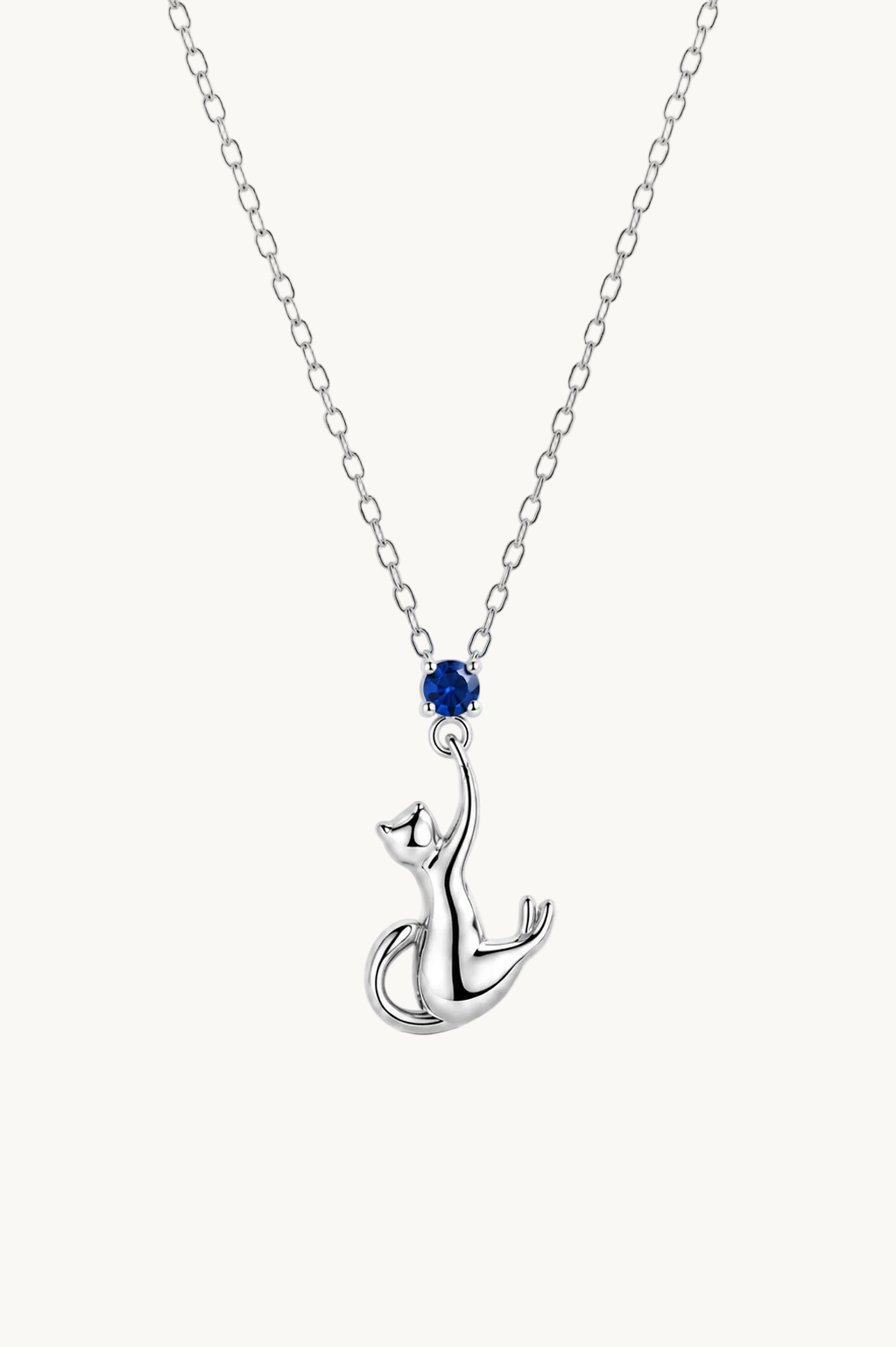 Sterling Silver Blue Zircon Cat Pendant Necklace